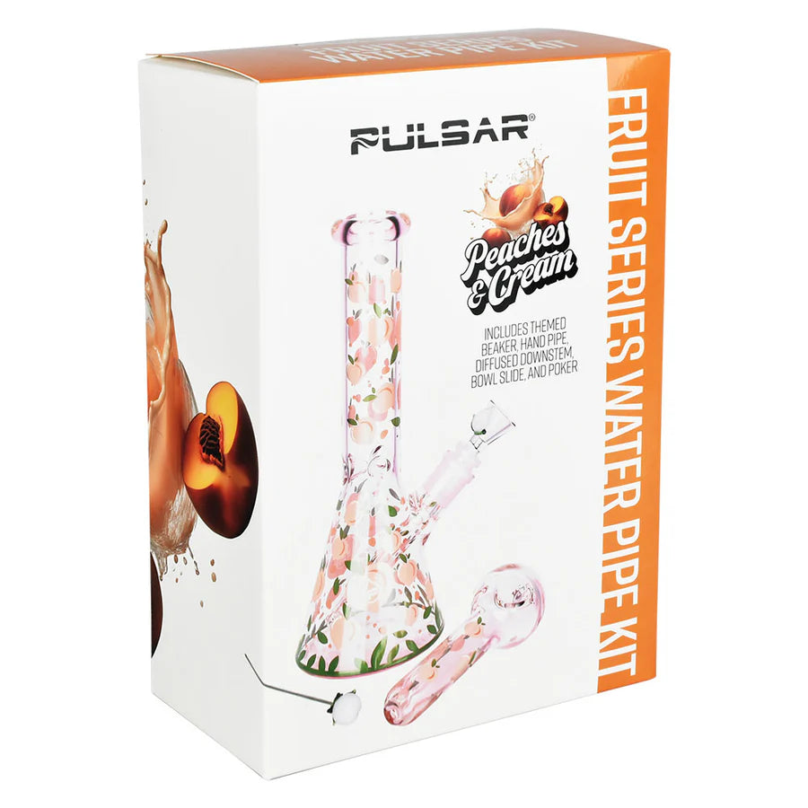 Pulsar Fruit Series 10" Glow Water Pipe & Hand Pipe Set - Peaches & Cream