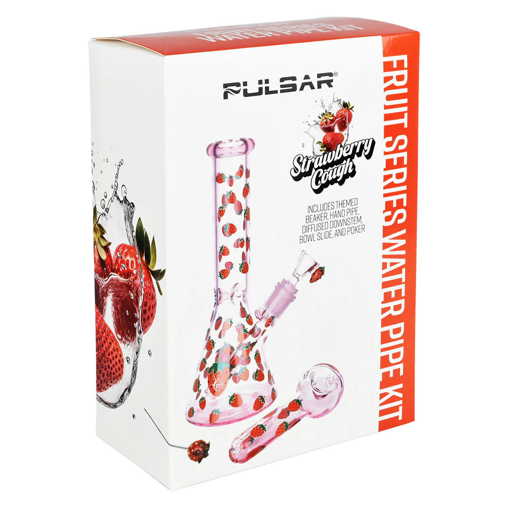 Pulsar Fruit Series 10" Glow Water Pipe & Hand Pipe Set - Strawberry Cough