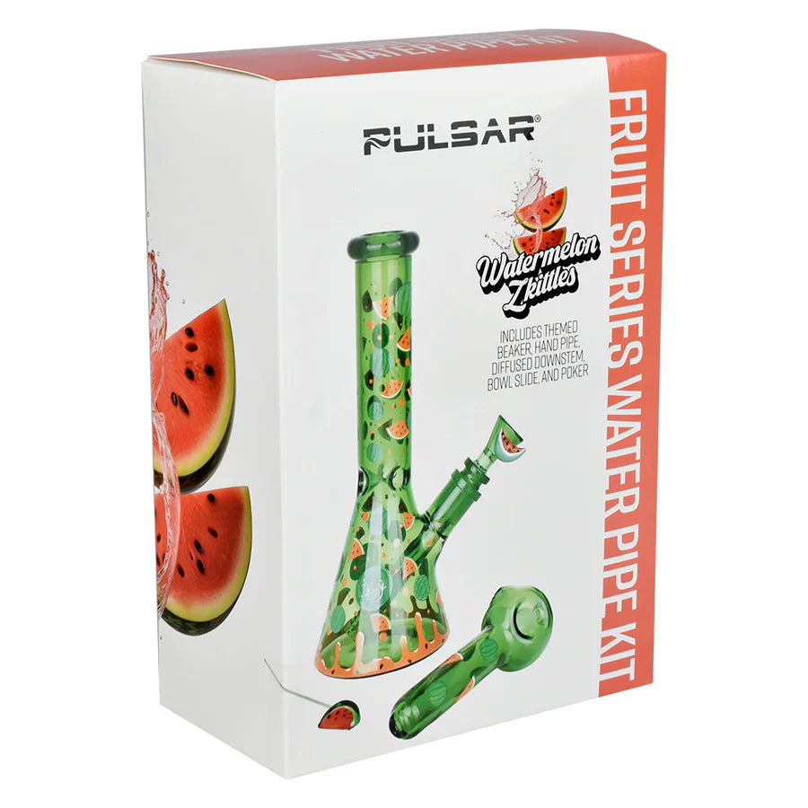 Pulsar Fruit Series 10" Glow Water Pipe & Hand Pipe Set - Watermelon Zkittles