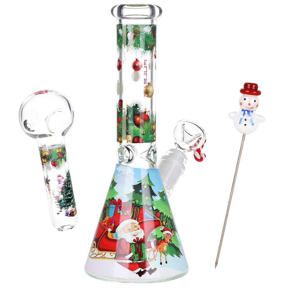 Pulsar 10" Water Pipe & Hand Pipe Set - Ho-Ho Holiday Christmas