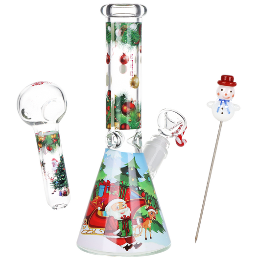 Pulsar 10" Water Pipe & Hand Pipe Set - Ho-Ho Holiday Christmas